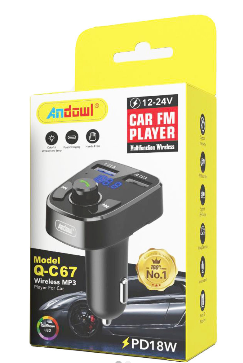 Modulator FM Bluetooth si incarcator auto 12V/24V cu 2 porturi USB Q C67 Andowl